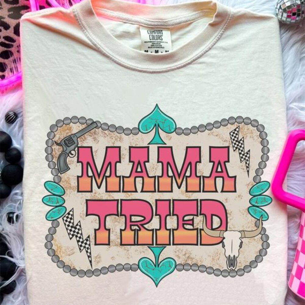 MAMA TRIED Western Cowgirl Mom Pink T-Shirt NEW
